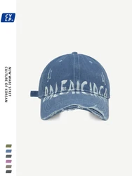 Letter Baseball Cap Men and Women Street Ripped Hip Hop Hat Korean Fashion Casual Denim Peaked Cap