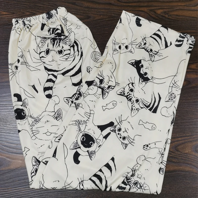 

large Pajama Pants Women Cartoon Moe Cat Big Battle Pajama Trousers Female Student Loose Casual Trousers Kitten Sleeping Pants