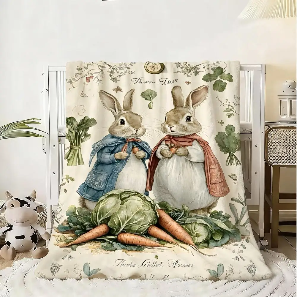 Kawaii P-Peter Rabbit Throw Soft Flannel Blanket Warm Knee Skin-Friendly Throw for Sofa Office Bed Traveling Winter Oversize