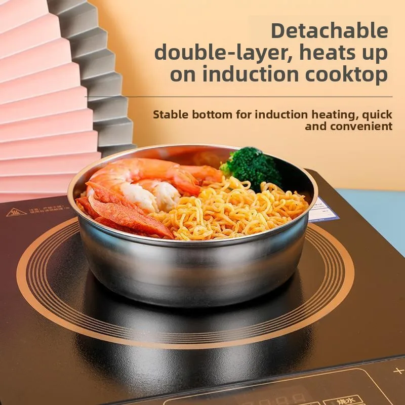 Stainless Steel Macaron Colored Bowl with Lid for Students Home Use Instant Noodles Set Personal Dining Utensils Dishware
