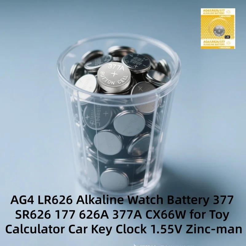 

AG4 LR626 Alkaline Watch Battery 377 SR626 177 626A 377A CX66W for Toy Calculator Car Key Clock 1.55V Zinc-manganese Battery