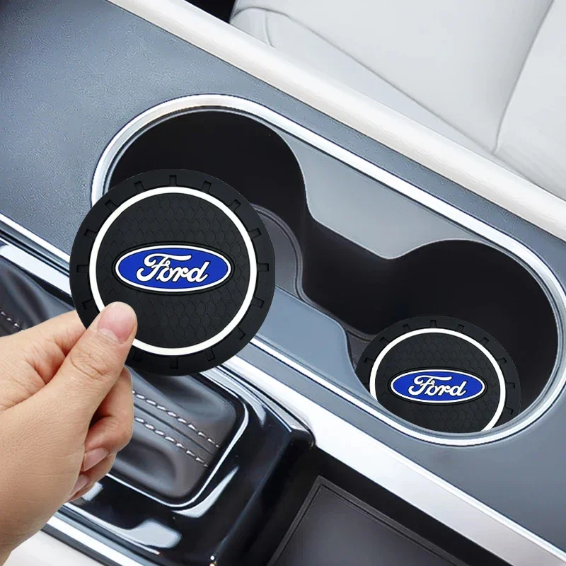 Car Logo Coaster Water Cup Seat Cushion Anti Slip Pad For Ford Focus Mondeo Kuga Fiesta MK7 Escort Explorer Edge 2 4 MK2 MK4