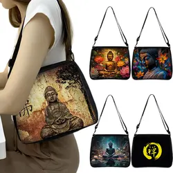 Buddhist Art Print Shoulder Bag Women Shakyamuni Buddha Handbags for Travel Totes Bag Portable Religious Zen Crossbody Bags Gift