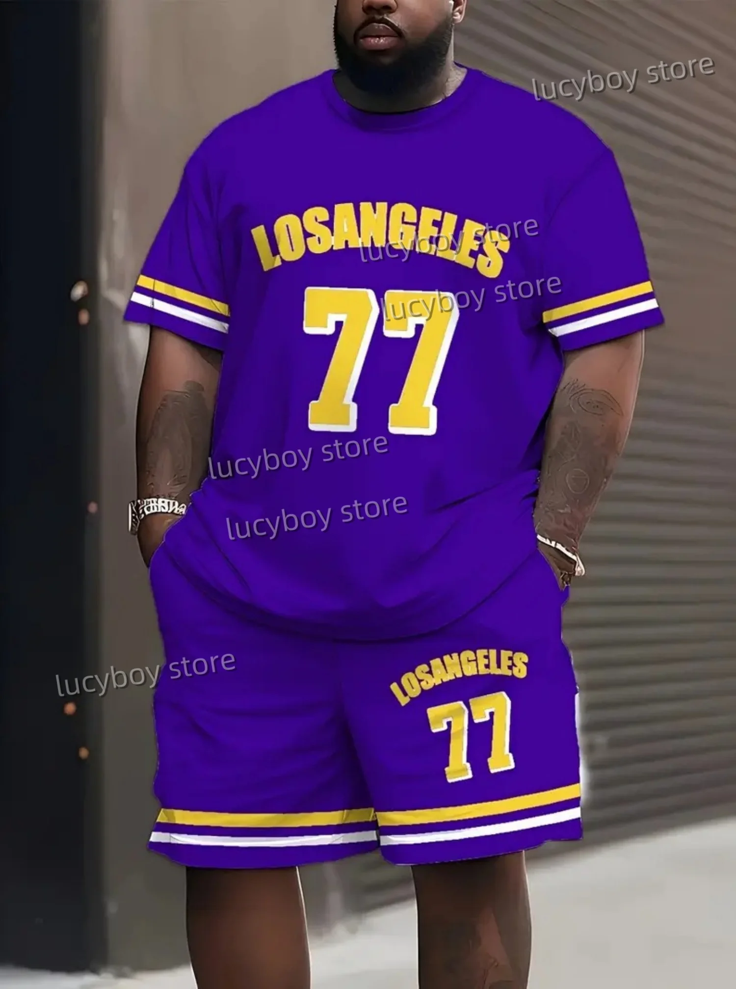 summer men number Printed plus size Sport T-shirt+shorts Suit Set Men Male Luxury Tracksuit Outfit 2 Piece Set men Clothes