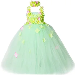 Light Green Flower Girl Tutu Dress Children Kids Wedding Birthday Party Dress Girls Ball Gown Tulle Flower Fairy Princess Dress