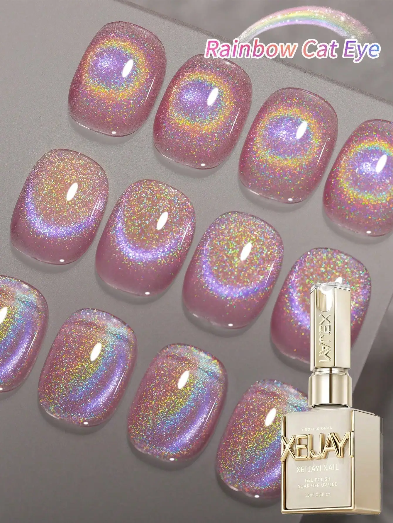 XEIJAYI 1Pc 15Ml Regenboog Cat's Eye Nagellak Losweken UV LED Gel Vernis Nail Art Voor Vrouwen DIY-Geen Magnetische Stok Inbegrepen