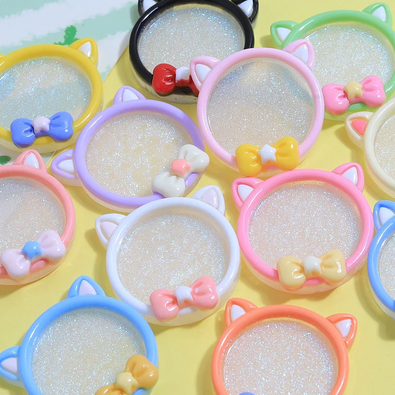 10Pcs Cartoon Bowknot Cat Plate Flatback Resin Mini Kitchen Dinner Tableware Decorate Accessory DIY Scrapbooking Craft Supplies