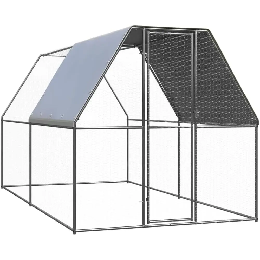 

Portable Galvanized Chicken Coop - Silver Outdoor Poultry Enclosure, 6.6 x 13.1 x 6.6 ft
