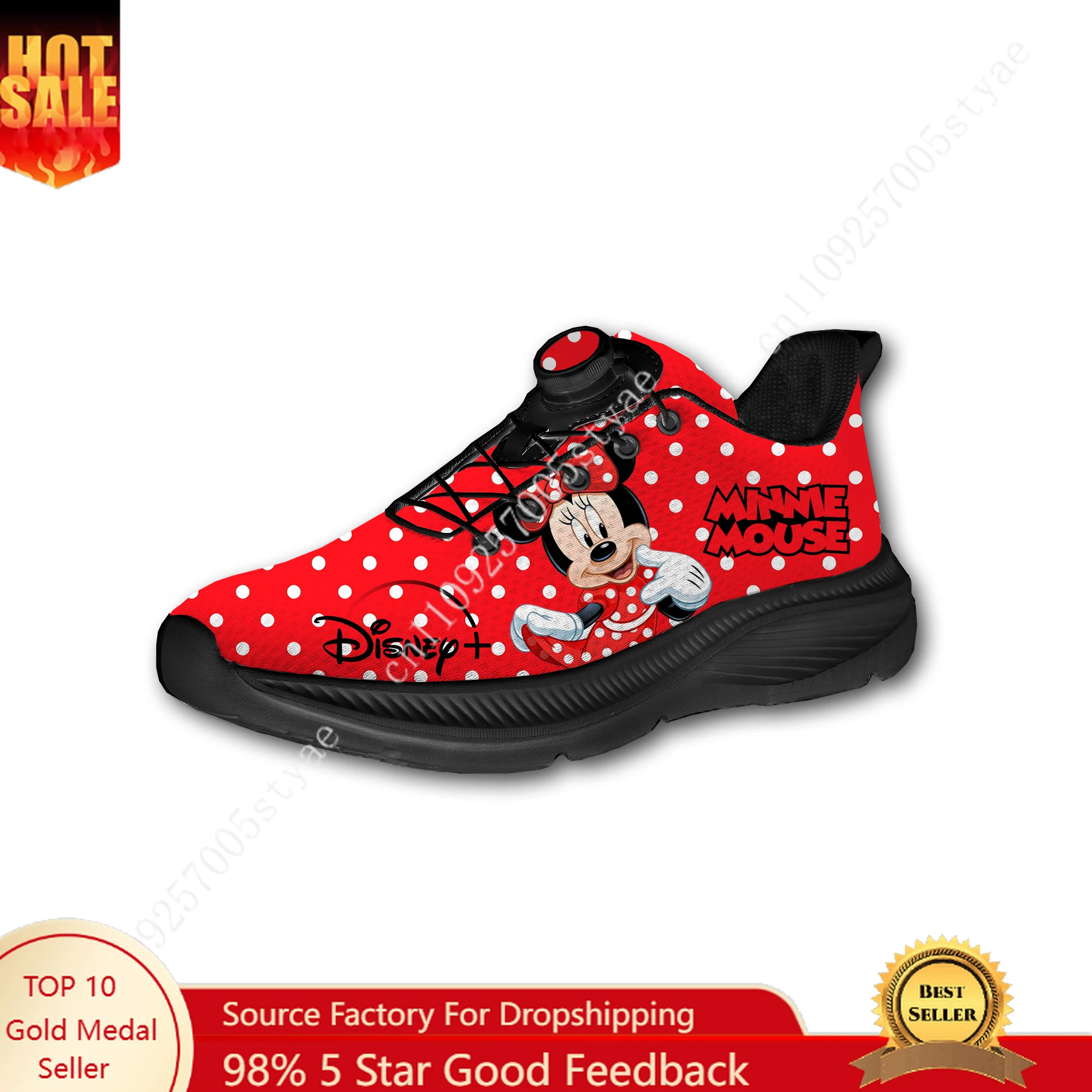 

Disney Minnie Mouse Sports Shoes Man Woman Rotating Button Without Laces Sneakers Outdoor Sports Breathable Light Custom Shoe