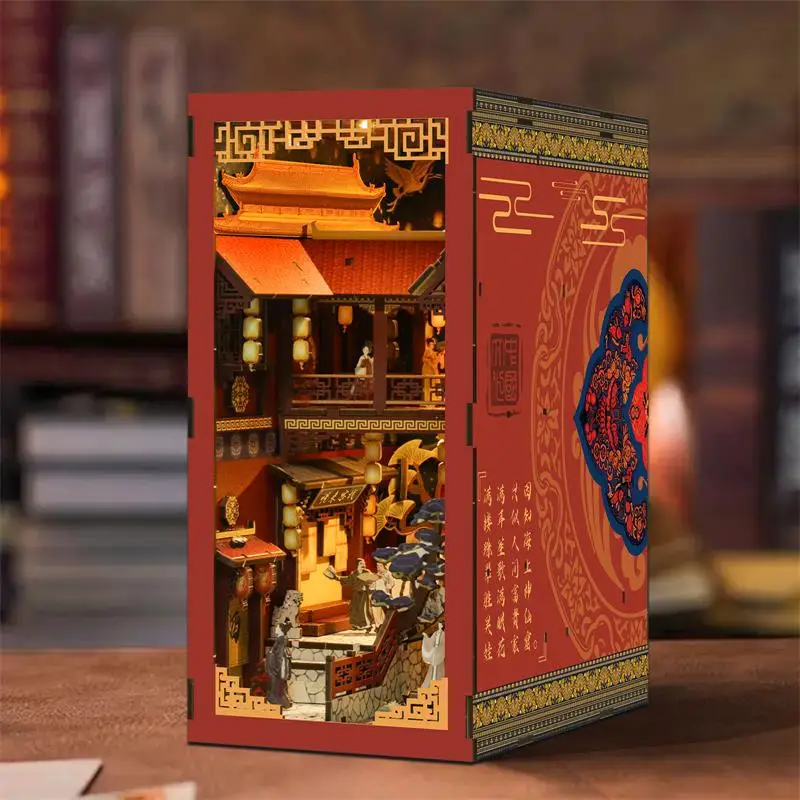 DIY Buchecke, Regaleinsatz-Sets, Traum der Tang-Dynastie, Buchstütze, Holz-Miniatur-Modellbausatz, Bücherregal für Freunde, Geburtstagsgeschenk