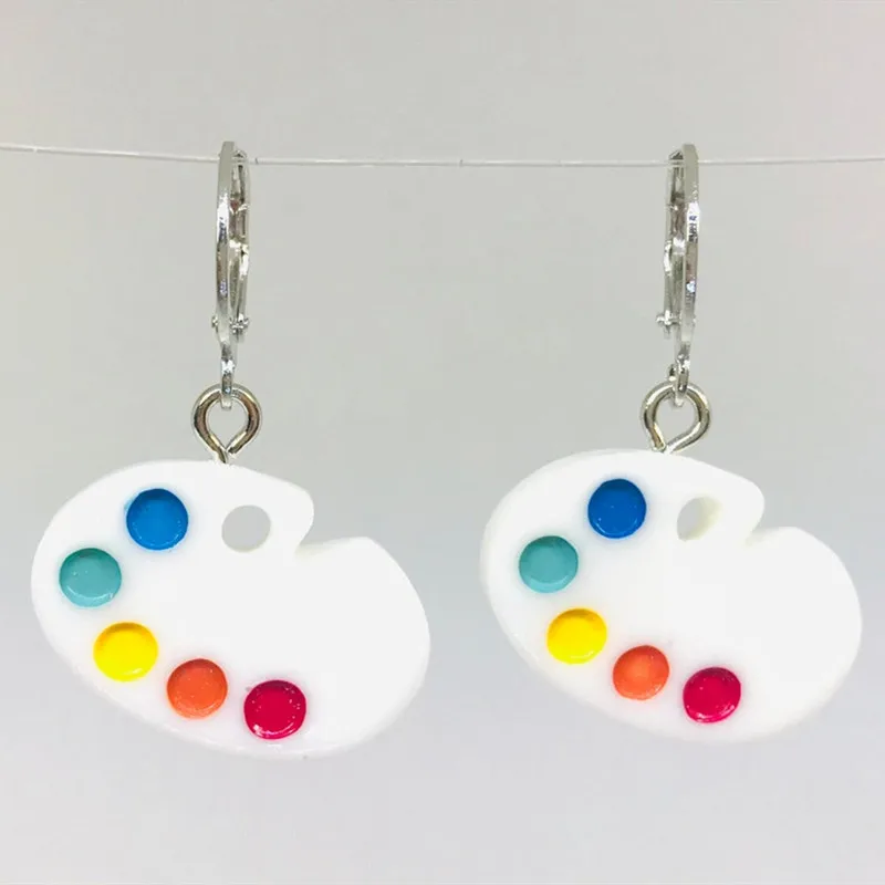 Fashion Palette Shape Earrings Wonderful Bright Artist Gift Five-color Paints Jewelry Fit Women Creativity Drop Earrings