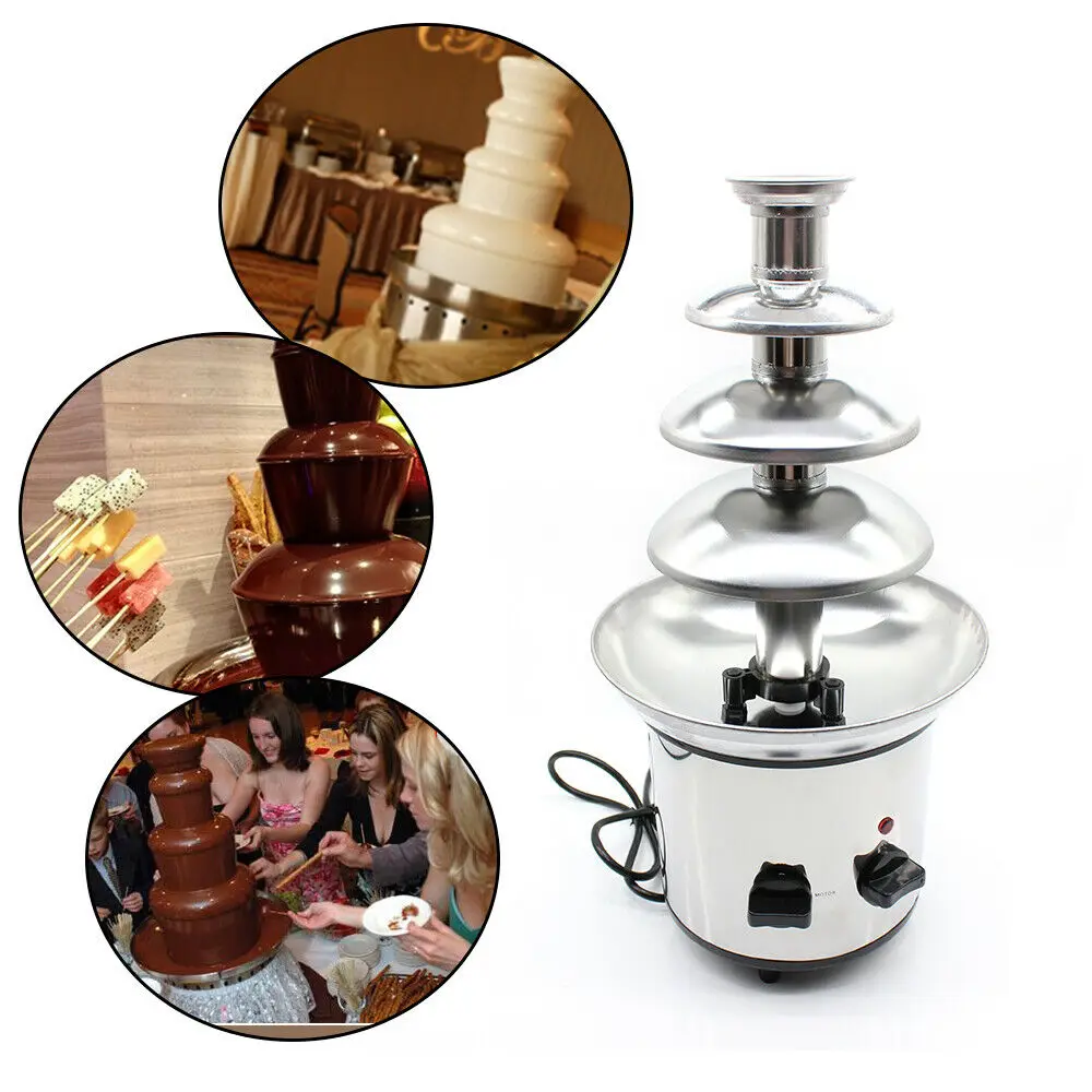 

4-Tier Chocolate Fondue Fountain Equipment Machine Stainless Steel DIY Handmade Melting Warming Waterfall Hotpot