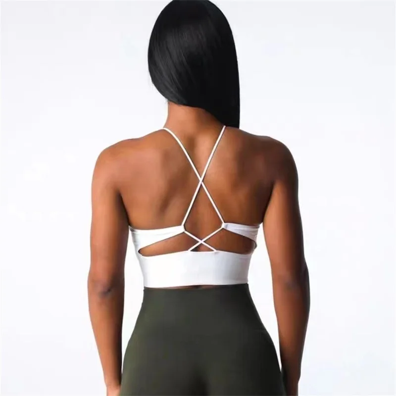 

Женский спортивный бюстгальтер, противоударный, быстросохнущий, с тонкими бретелями, нижнее белье для йоги, бега, облегающий сексуальный топ с перекрестной спинкой