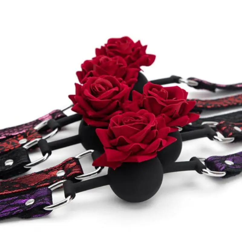 NEW Rose Mouth Gag Sexy Retro Lace Pattern Bondage BDSM Mouth Ball Dog Slave Adult Games Sex Toys For Women Couple view 2
