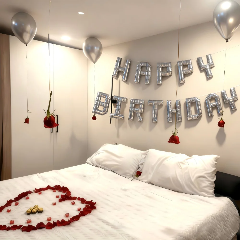 

Square Happy Birthday Banner Square Silver Letter Aluminium Foil Balloon for Birthday Party Themed Activity Background Decor