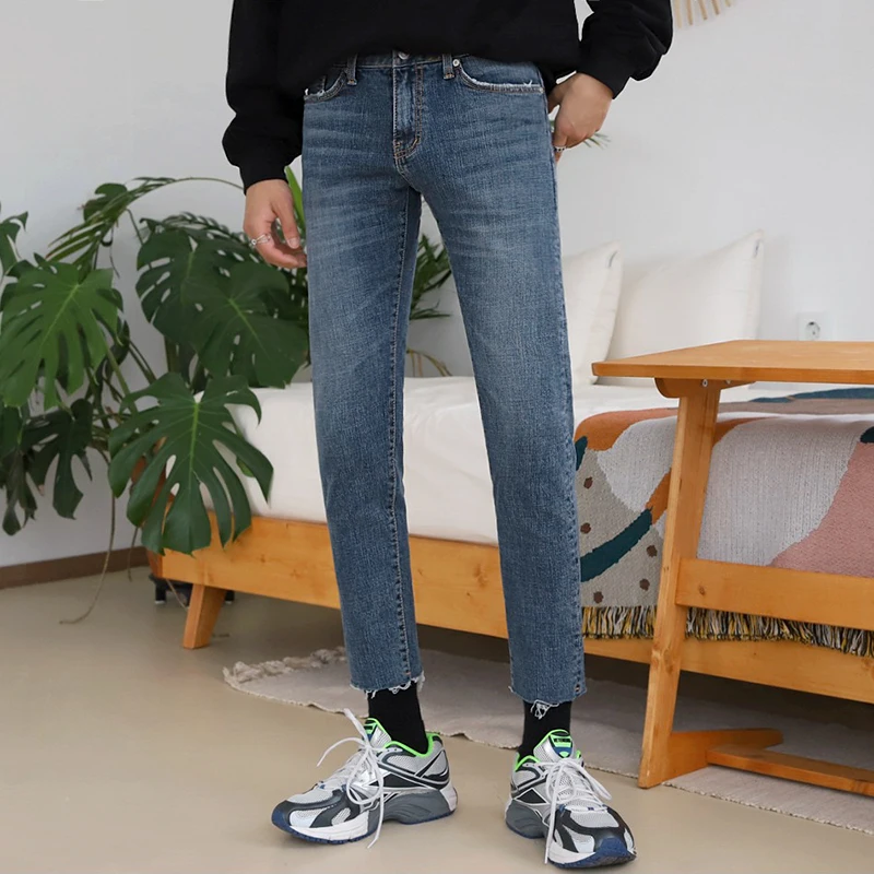 

2022 Men Spring Autumn Fashion Straight Blue Jeans Male Casual Ankle-length Trousers Men Slim Pencil Pants Denim Pants C29