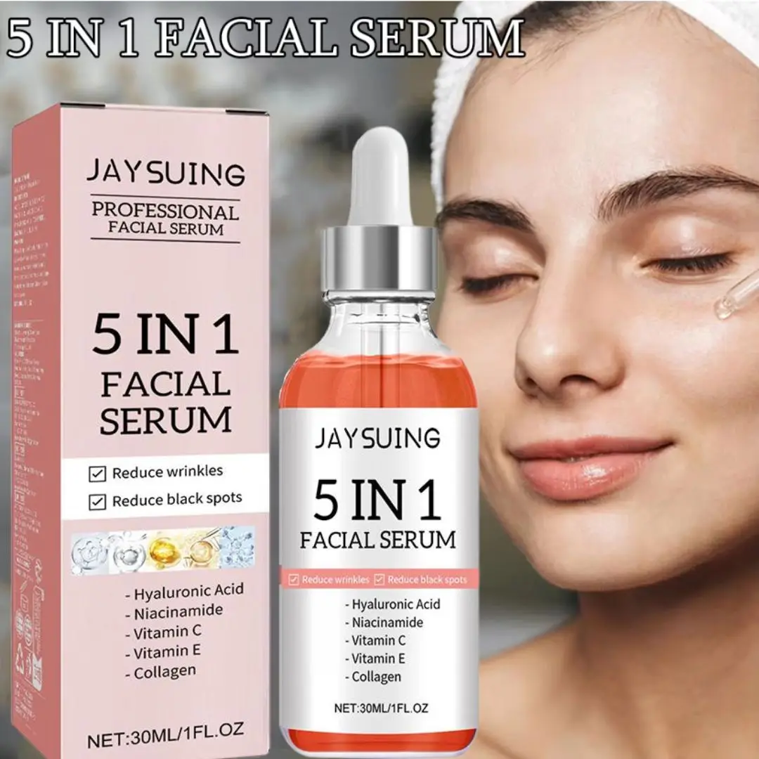 Esencia Facial 5 en 1, suero blanqueador antienvejecimiento, ácido hialurónico, antiarrugas, encoge los poros, vitamina C, cuidado de la piel