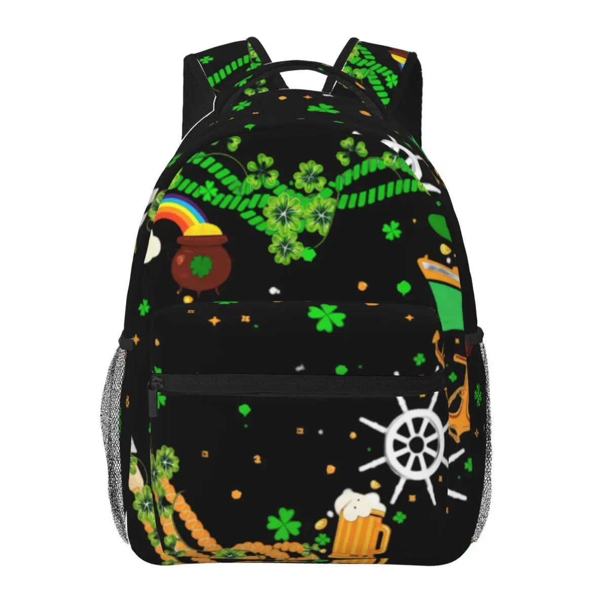 Sport School Backpack Center Shamrock Pot Of Gold Cruise St Patricks Day Green Orange White Casual Gym Daypack for Students Gift