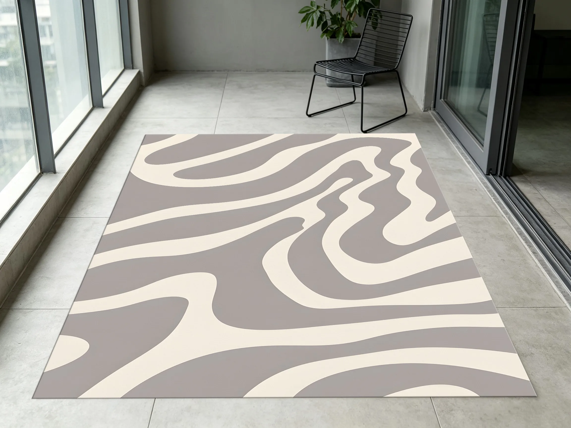 2D Two-Tone Milk Coffee Streamlined Velvet Rug Minimalist Stylish Living Room Bedroom Home Decor