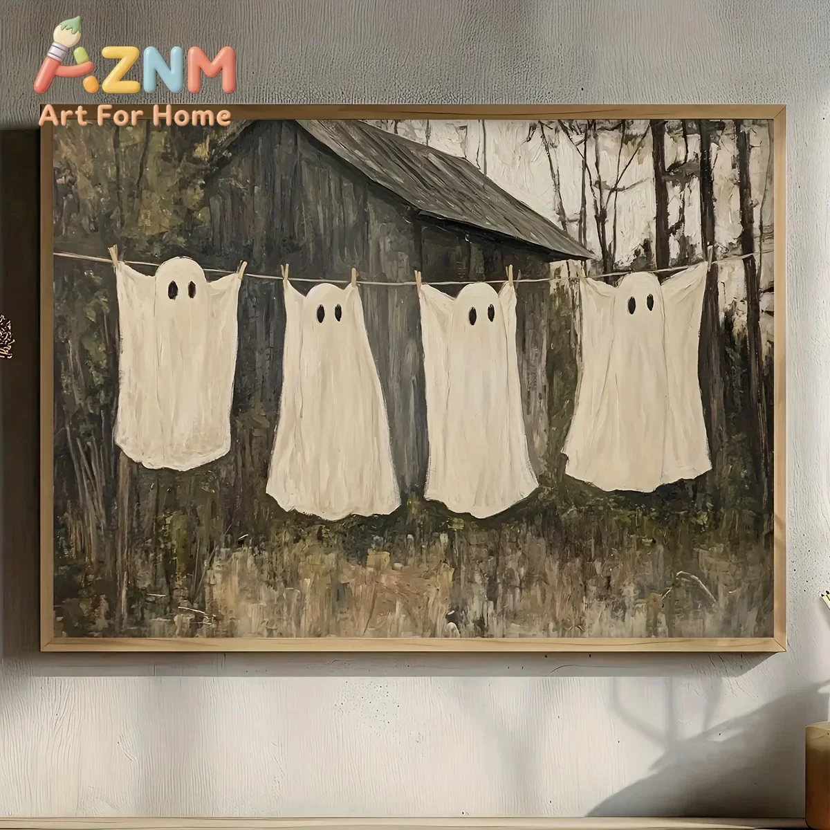 Vintage Ghost Laundry Canvas Print Poster Retro Funny Halloween Art Prints Wall Art Living Room Bathroom Home Decor Gifts