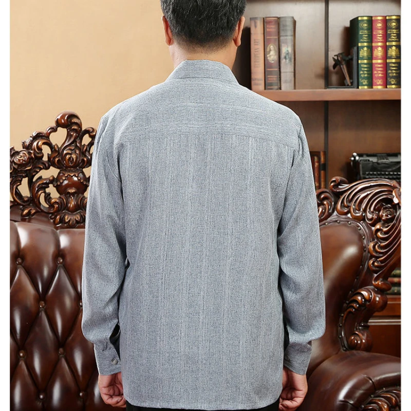 Simplicity Casual Men New Shirt Spring Summer Thin Lapel Striped Pockets Single Breasted Ice Silk Fashion Long Sleeve Loose Tops