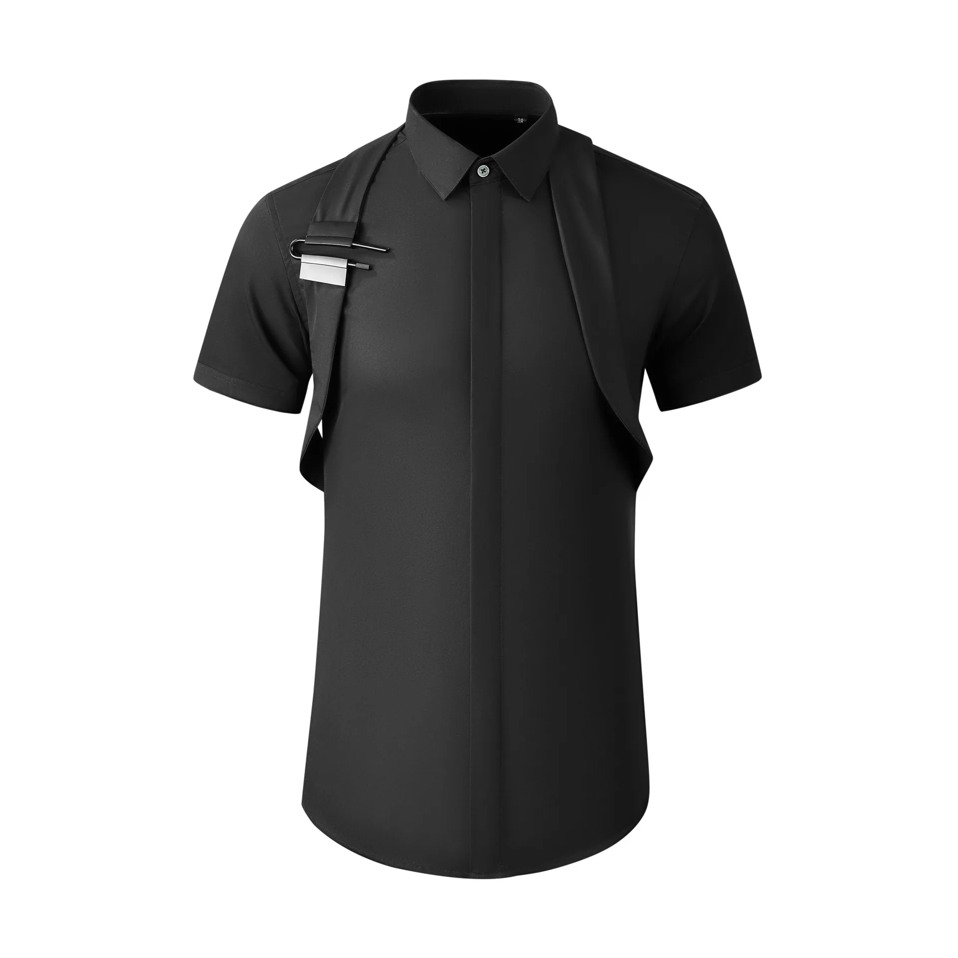 Brand Short Sleeved U-button Fashion Men\'s Shirt Casual Business Dress Shirts Social Banquet Party Blouse Stage Performance Tops