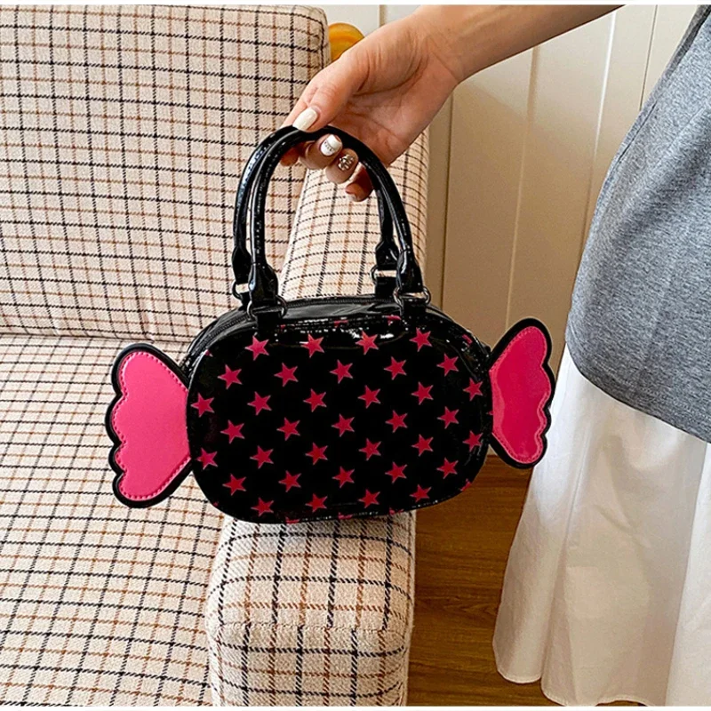 Ausgefallene Bonbon-Bartform Gepunktete Crossbody-Schultertasche, Damen-Umhängetasche, Leichte Handytasche, Niedliche Farbkontrast-PU-Handtasche – Detail 21