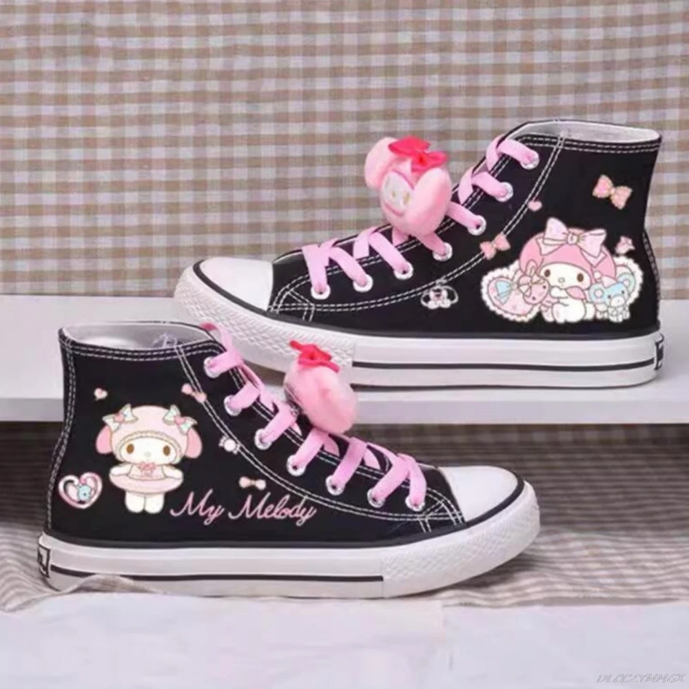 Spring Autumn New Kuromi Print Student High-top Canvas Shoes Cute Girl Vulcanized Shoes Sweet Girl Sneakers Lady Shoes Women