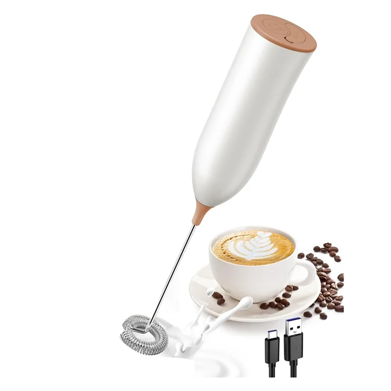 Mousseur à lait rechargeable, mousseur à lait rechargeable mousseur à café puissant portatif pour café latte, cappuccino blanc durable