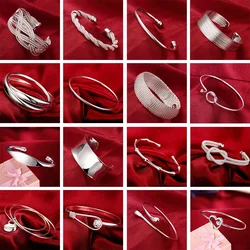 Wholesale Trendy 925 Sterling Silver Bangles Bracelet Round Heart Open for Women Fashion Jewelry Adjustment Cuff Wedding