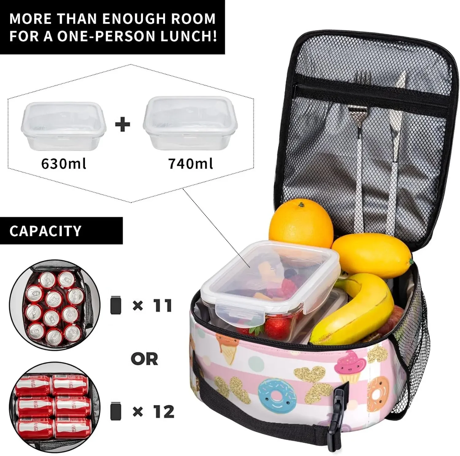 Donuts Lunch Bag Double Insulated Leakproof Lunch Box Tote Bag Cooler Lunch Organizer for Work Picnic Travel Camping