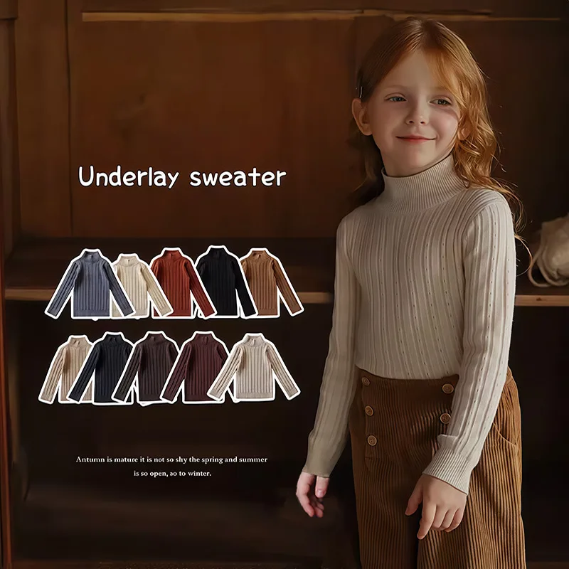 

1-10T Toddler Kid Baby Boy Girl Sweater Winter Clothes High Neck Knit Pullover Top Long Sleeve Warm Basic Knitwear Outfit