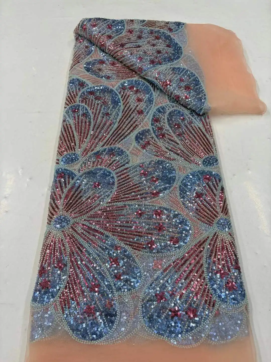 

2026 Latest African Beaded Lace Fabric French Sequin Heavy Mesh Lace Fabric for Women's Party Wedding Dresses