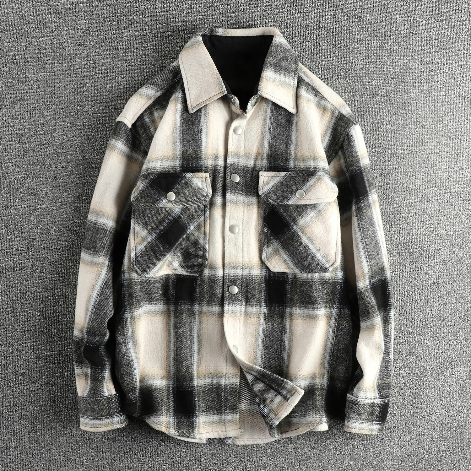 Winter New American Retro 600G Long Sleeve Thickened Brushed Fabric Plaid Shirt Men's Simple Double Pocket Casual Blouses Coat