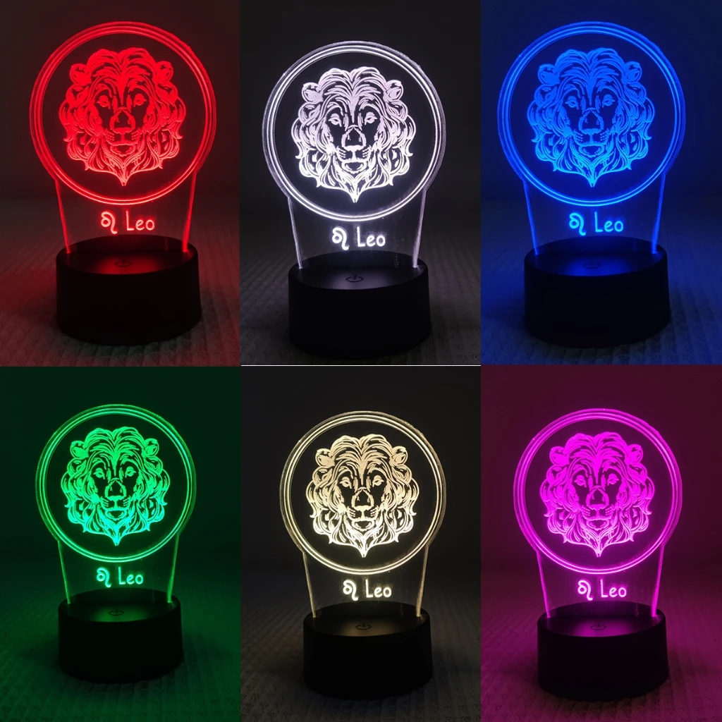 Leo of 12 Zodiac Night Lamp - Acrylic, 7 Color Switch, Bedroom & Gift