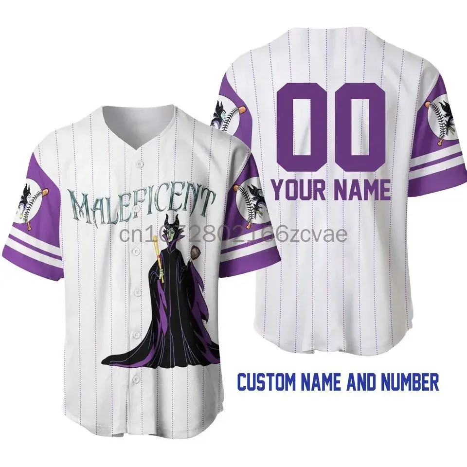 New Villain Maleficent Baseball Jersey Custom Name Men Women Short Sleeve Jersey Disney Baseball Jersey Casual Sports Baseball