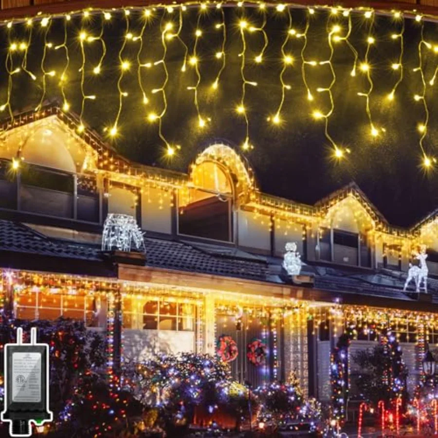 

132Feet 1332 LED Outdoor Christmas Lights - 296 Ice Drops, 12 Pro Modes with Timer Memory and Brightness, Waterproof Hanging Ic