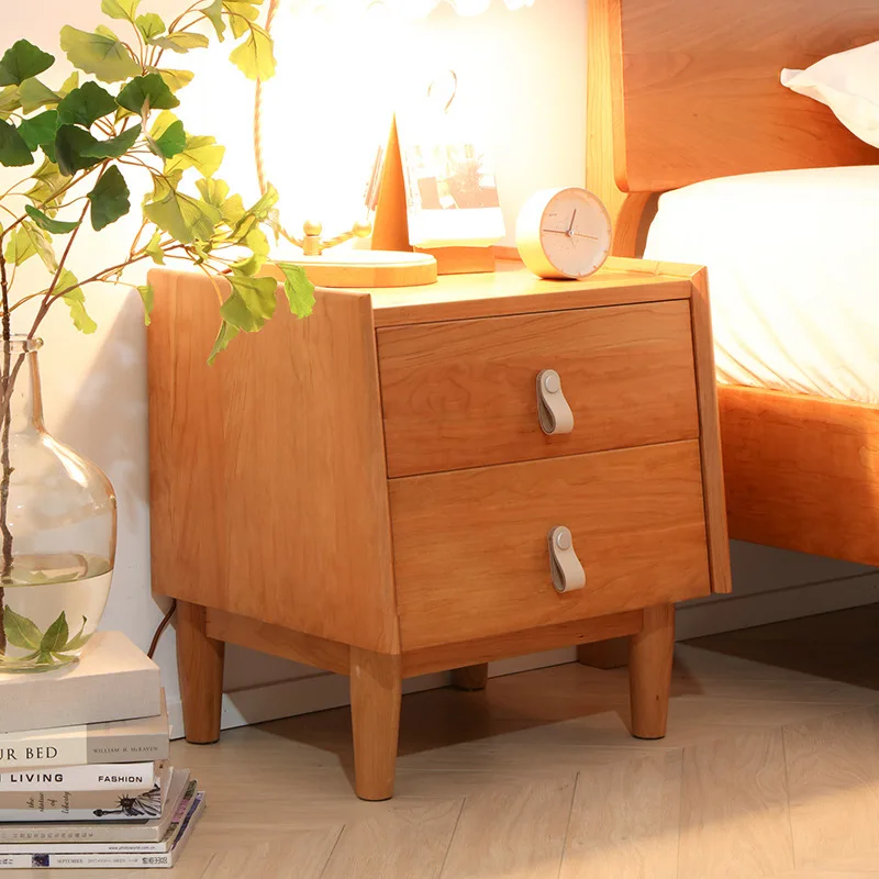 Cherry wood nightstand Scandinavian modern minimalist style bedroom storage cabinet Wholesale Nightstand Small Wooden Furniture