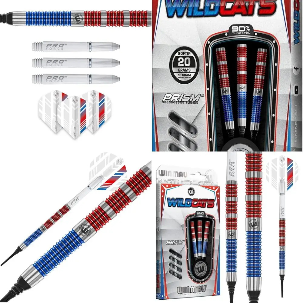 

Набор вольфрамовых дартс с взвешенной призмой от WINMAU Wildcats с полетами и валами