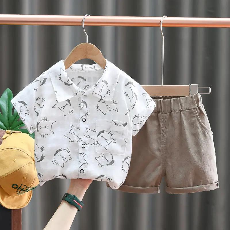 Baby Boys Causal Clothes Cotton Children Summer Printed Cat Shirt Shorts Pants 2Pcs/set Infant Kids Fashion Toddler Tracksuits