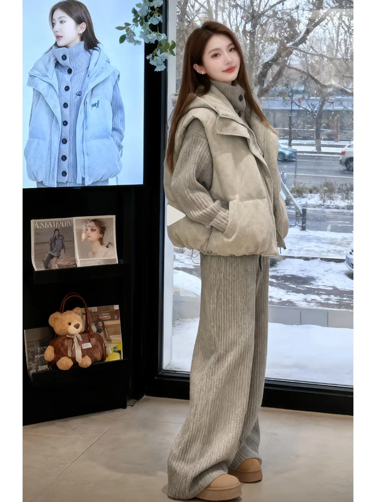 

Зимний модный женский комплект: свободное пальто-дафлкот и брюки с высокой талией, удобный, дышащий, из двух предметов