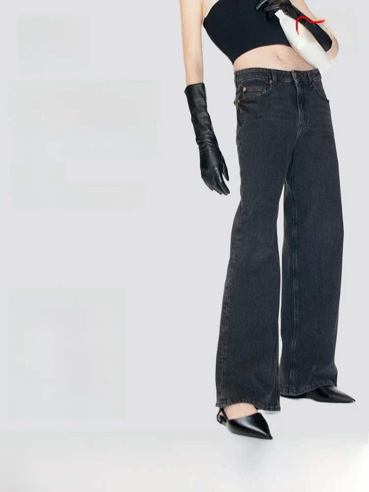 

Fashionable High Waist Washed Denim Jeans Women's Spring Wide Leg Style Trendy Long Trousers HM Brand 1045459