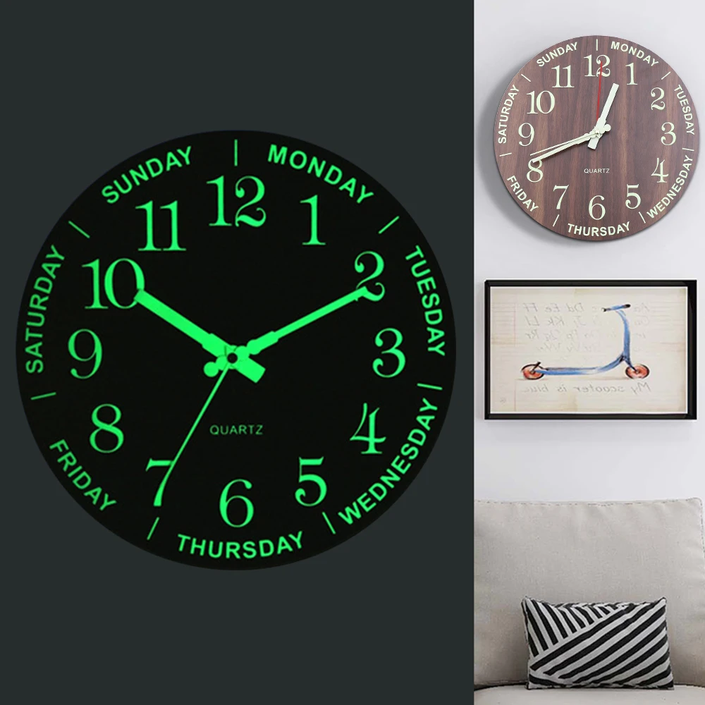 

12" Luminous Wall Clock Creative Living Room Bedroom Retro Fashion Modern Simple