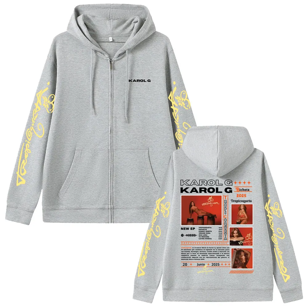 Karol G Tropicoqueta Album 2025 Zipper Hoodie Men Women Hip Hop Fashion Pop Music Zip Up Jacket Male Oversized Zip Up Sweatshirt