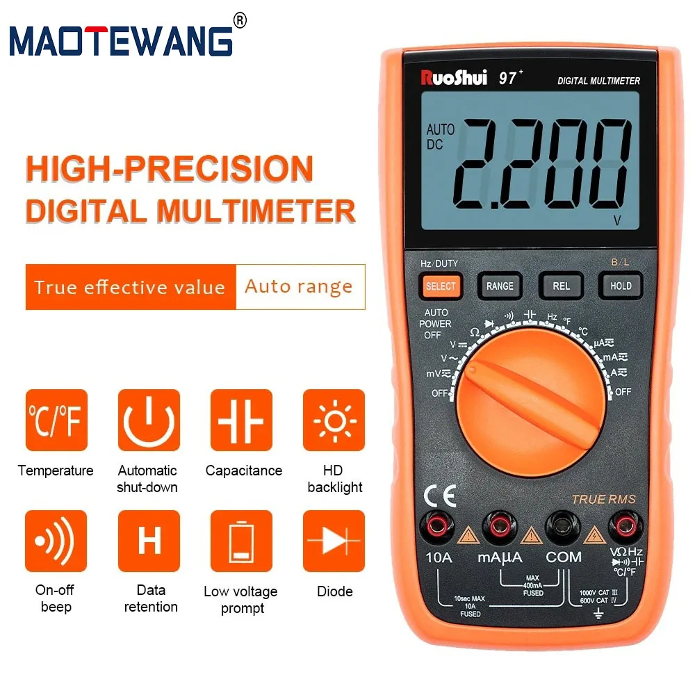 97+ Multimeter Auto RMS AC DC Voltmeter Ammeter Tester 1000V 20A Capacitance Frequency Resistance Multi-functional Multimeter