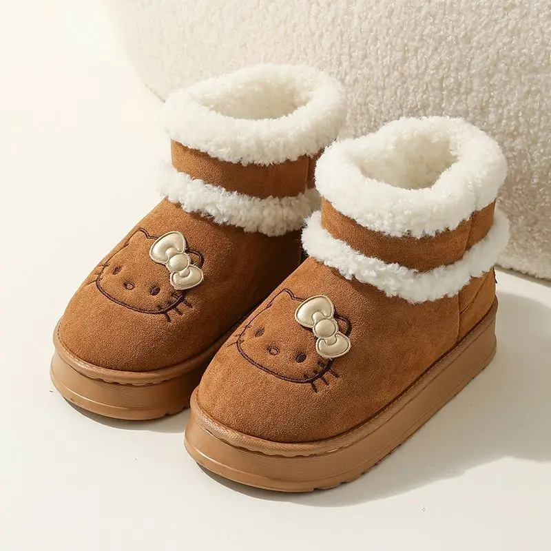 2024 novo anime dos desenhos animados olá kitty bonito pompom pele inverno quente botas de neve botas fofas sapatos presente de natal presente de aniversário