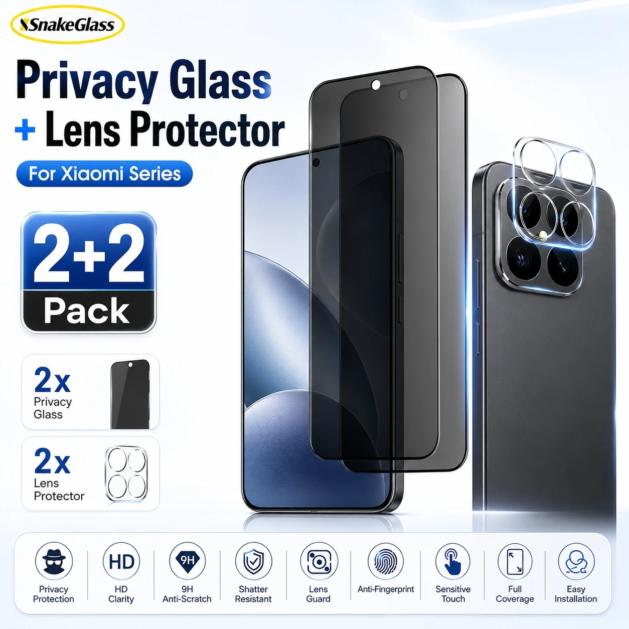 Für Xiaomi 17 Pro 17 Ultra 15T Pro 15T 14T Pro 14T 13T Pro 12T Pro 11T Pro 10T 2 Stück Sichtschutzglas + 2 Stück Objektivschutzfolie Kratzfest