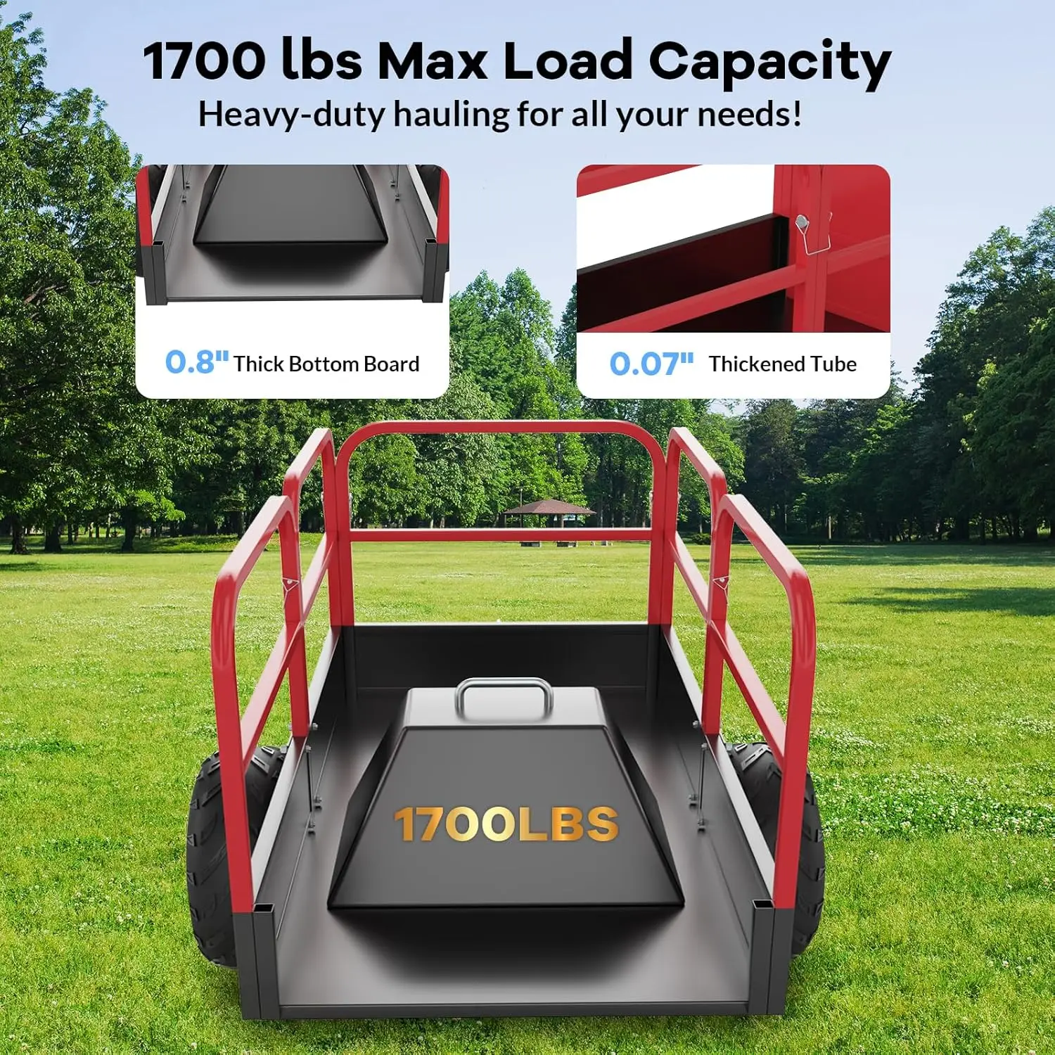 Utility Trailer, Heavy Duty ATV Trailer, 1700lbs Lawn Mower Trailer, Yard Garden Trailer with Removable Sides, ATV Dump Trailers