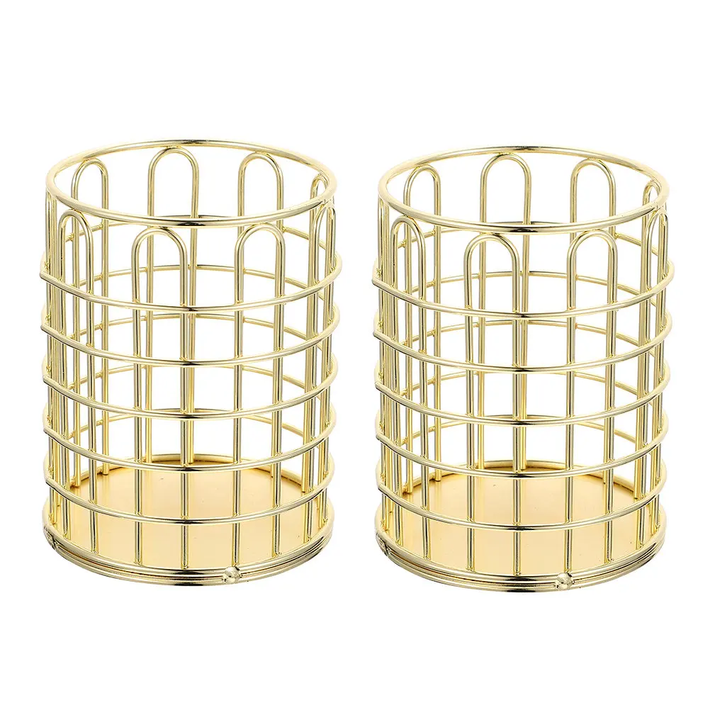 2Pcs Wire Metal Desk Organizer Pen Cup Holder for Makeup Brushes Pens Pencils Markers Rulers Large Capacity Space Saving Desktop