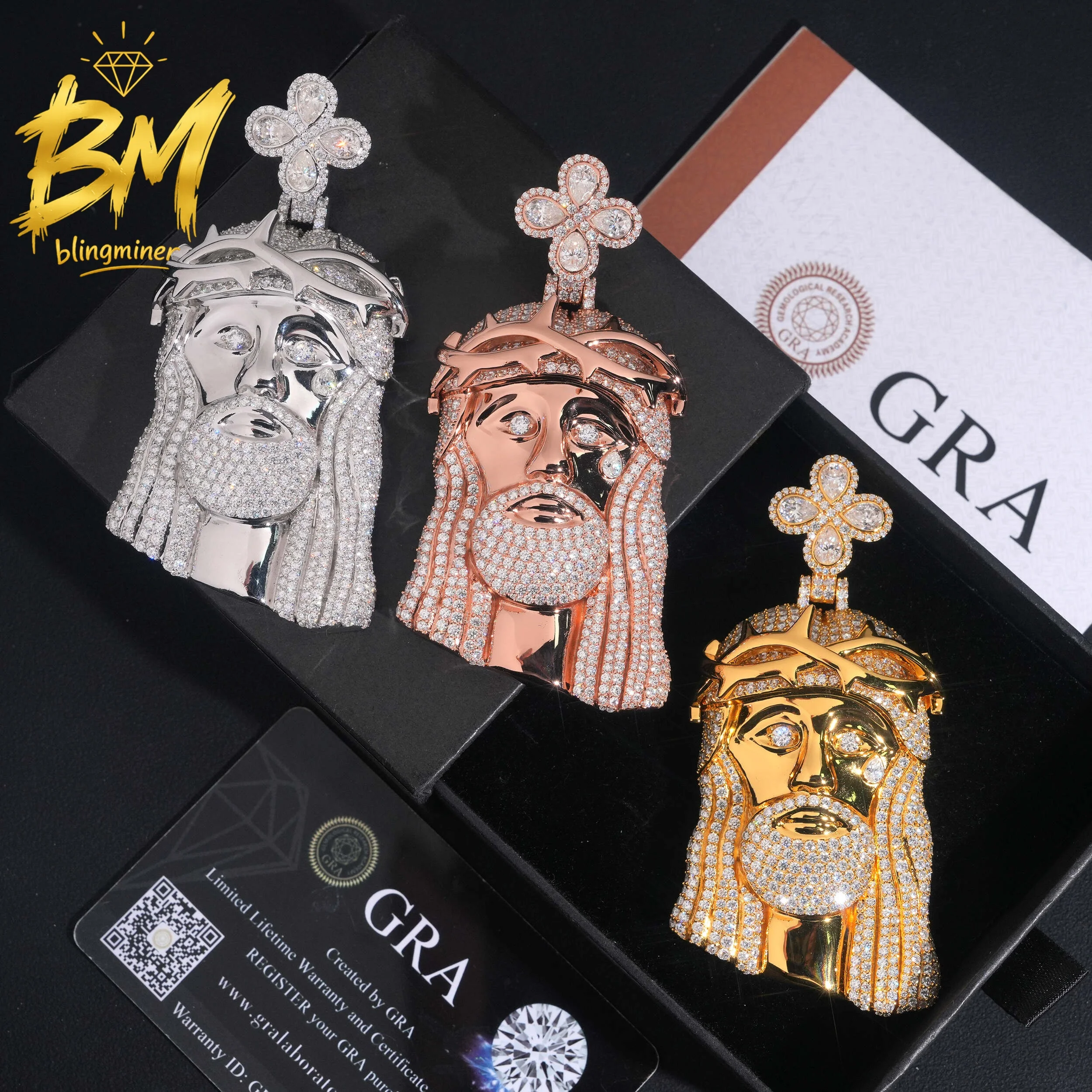 Blingminer Bling Jesus VVS Moissanite Pendant For Men Women S925 Silver Iced Out Pendants Pass Diamonds Tester GRA Free Shipping